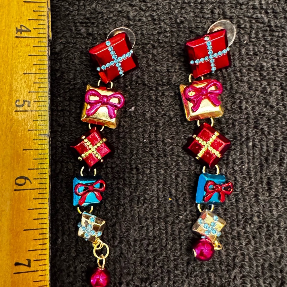 Festive Gift Box Earrings - Red, Pink, Blue